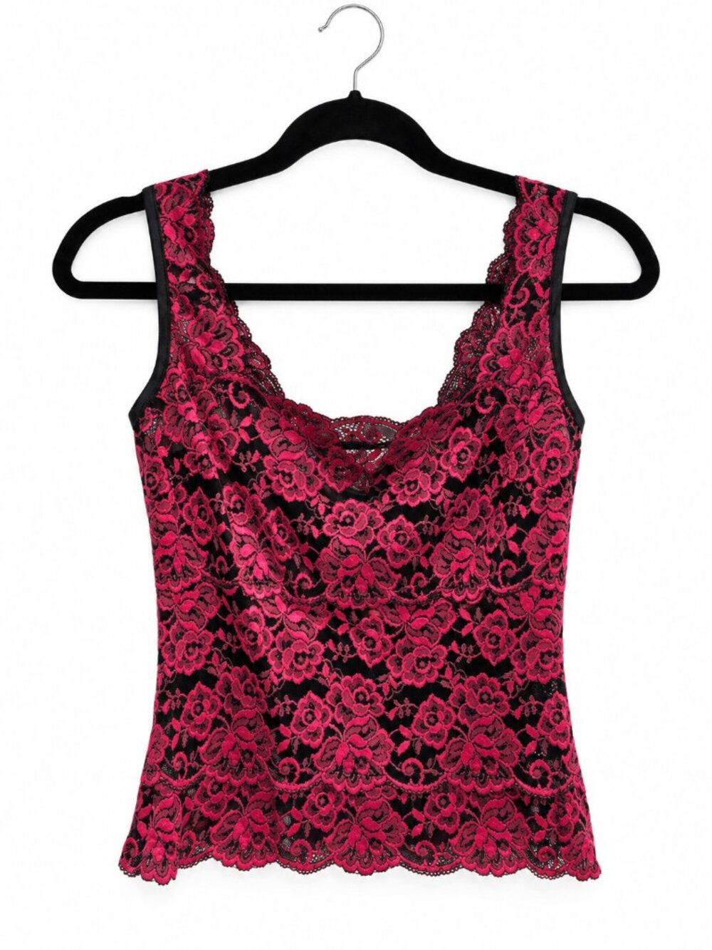 Cache Black & Hot Pink Floral Lace Sleeveless Top XS Made in USA